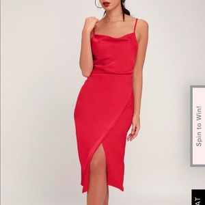 LULUs red satin midi dress